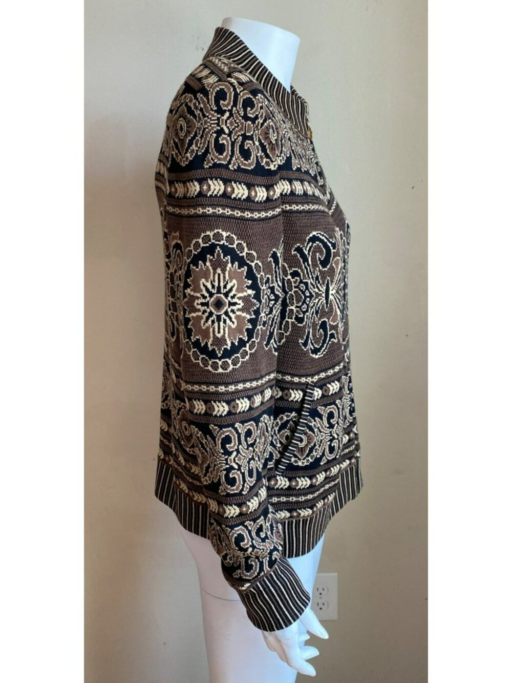 St John Sport Long Sleeve Cardigan Full Zip Brown Black Ikat Print Medium - Picture 3 of 8
